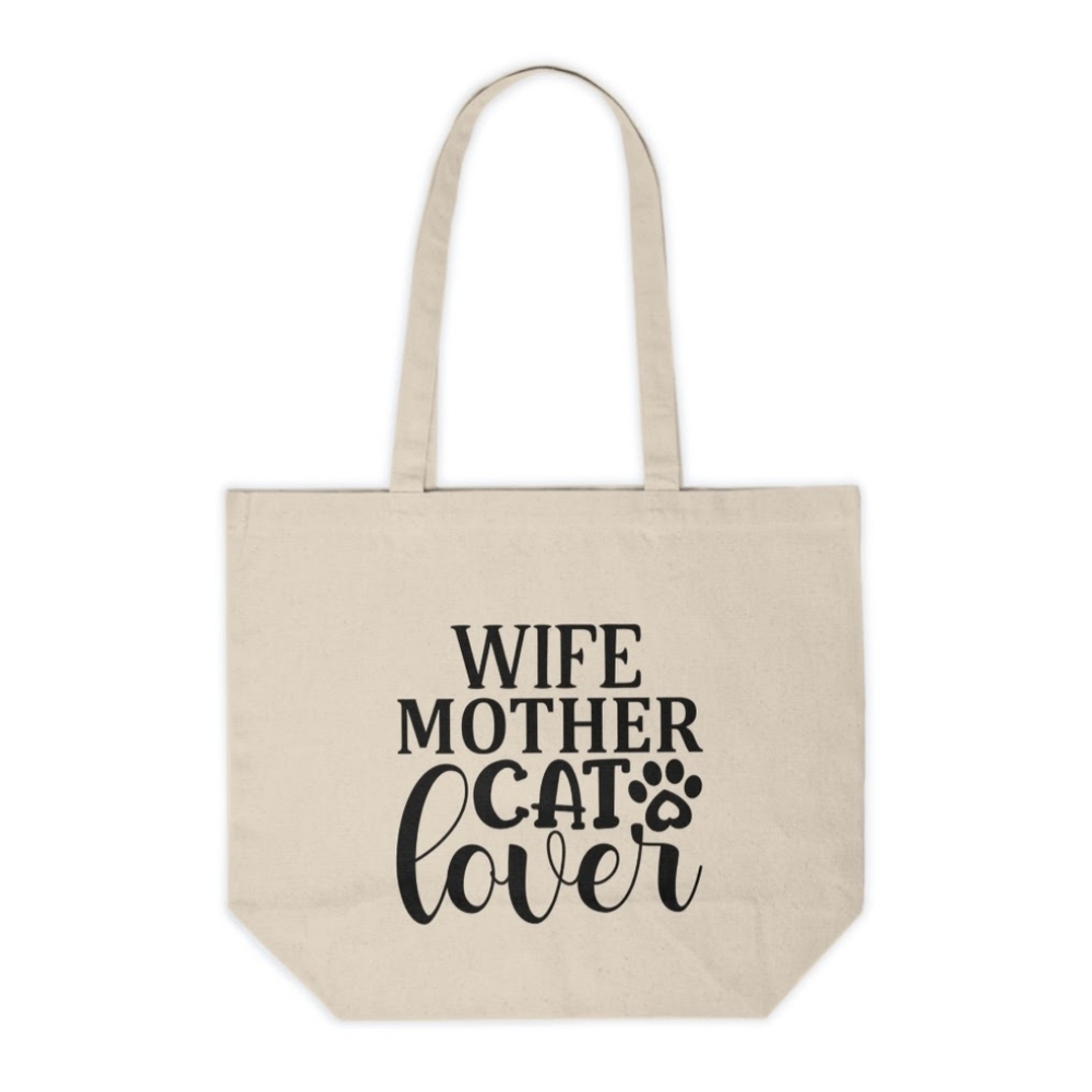 Wife Mother Cat Lover Canvas Tote Bag | Cat Mom Reusable Tote | Cat Lover Bag